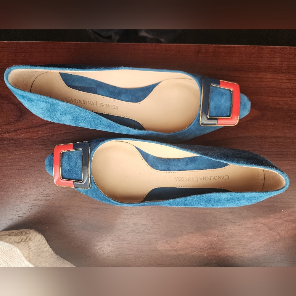 Suede Pumps with Kitten Hills and Buckle